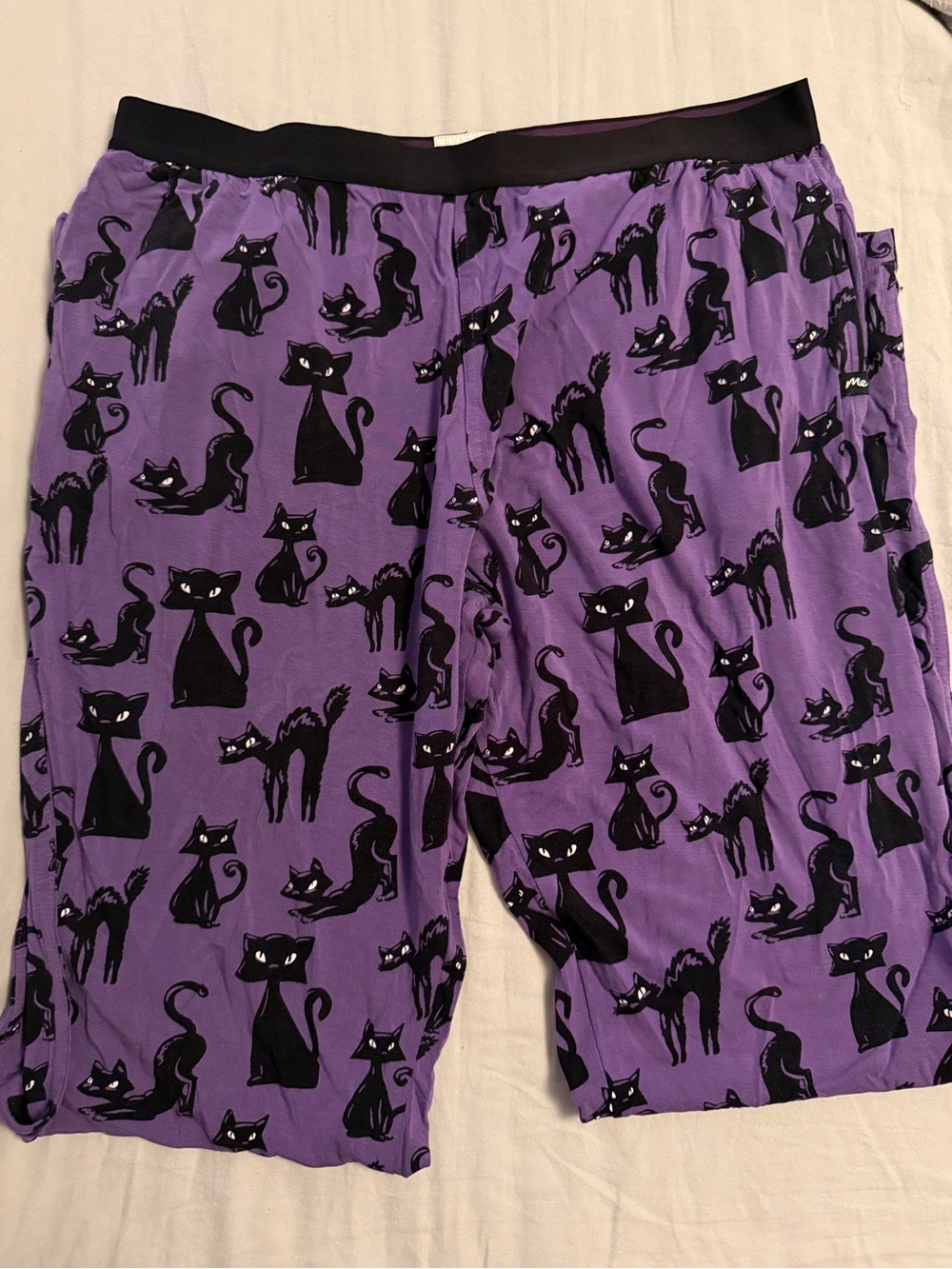 Black Cat Print Purple Lounge Pants M